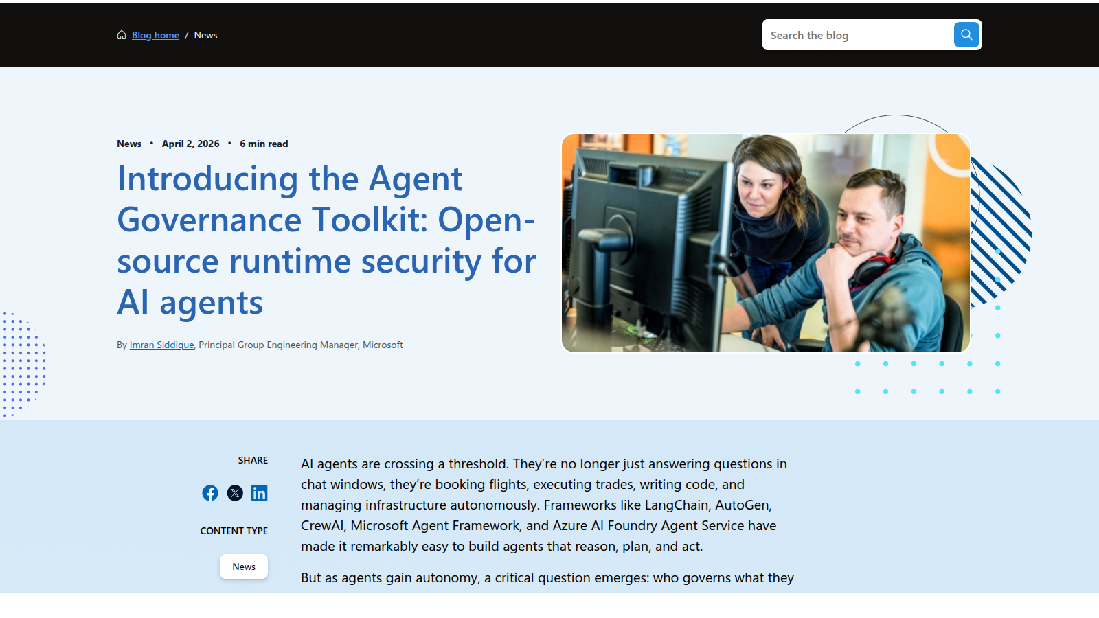 微软 Agent Governance Toolkit 发布页截图