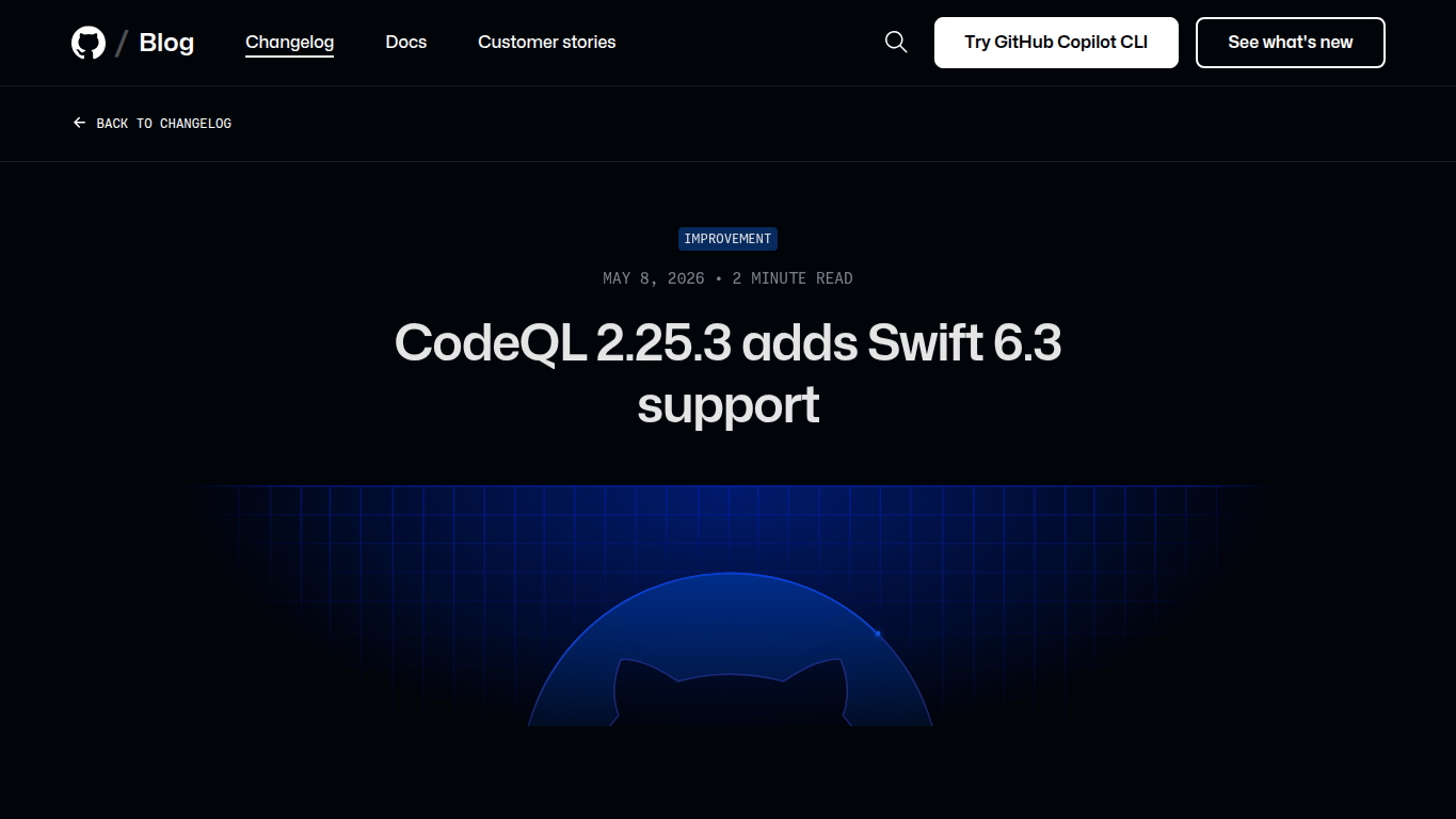 GitHub CodeQL 2.25.3 更新页面截图