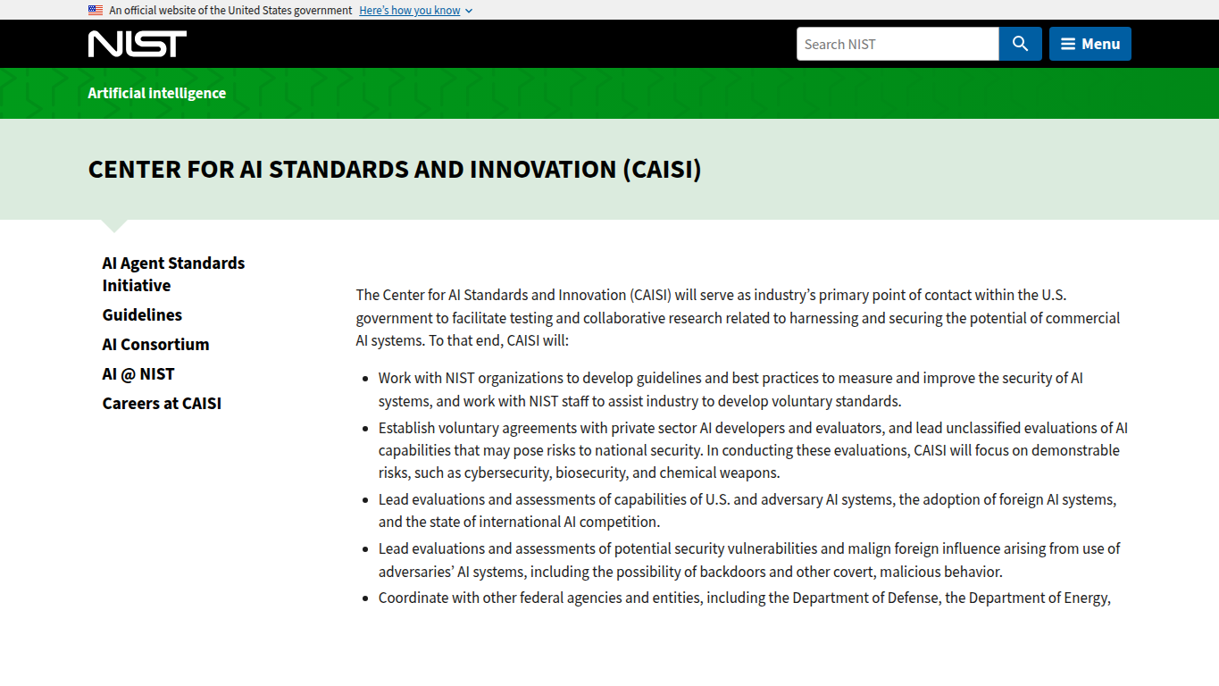 NIST CAISI 页面截图