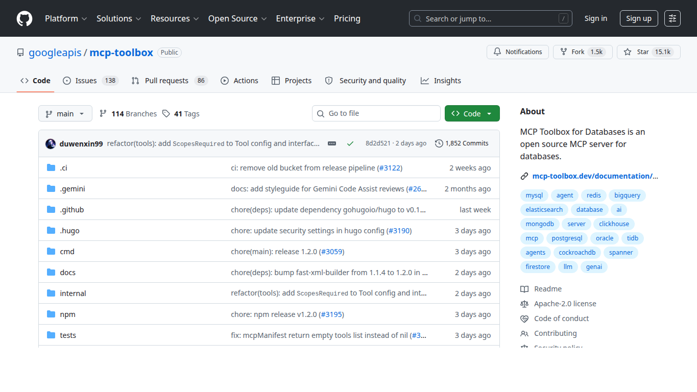 Google MCP Toolbox for Databases 仓库截图