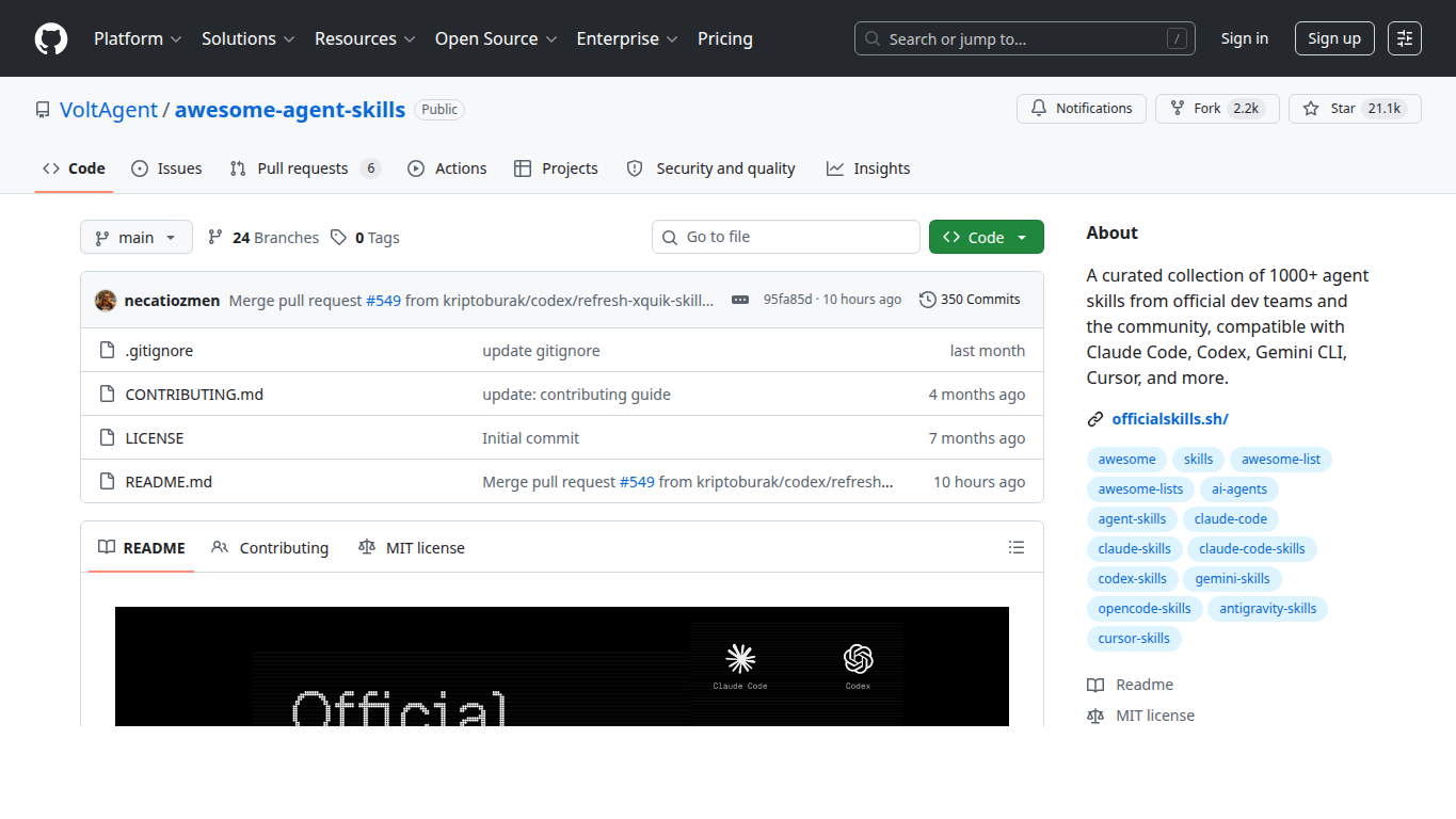 awesome-agent-skills GitHub 仓库截图