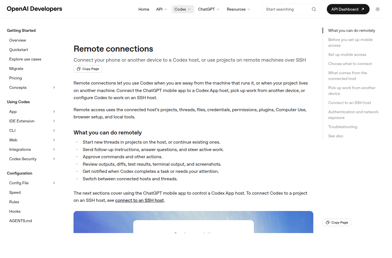 Codex Remote Connections 文档截图