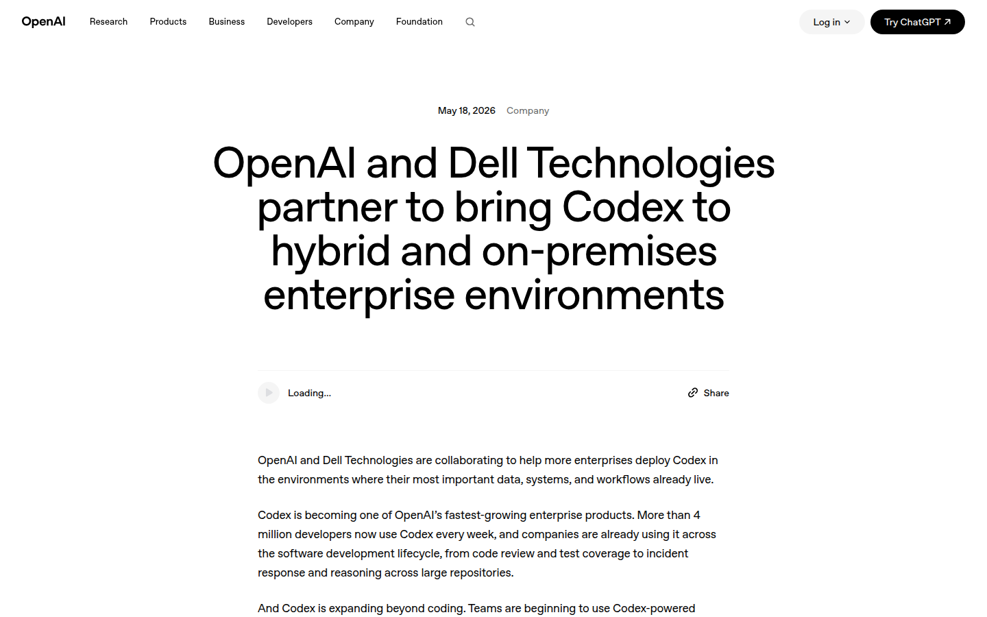 OpenAI 与 Dell Technologies 合作页面截图