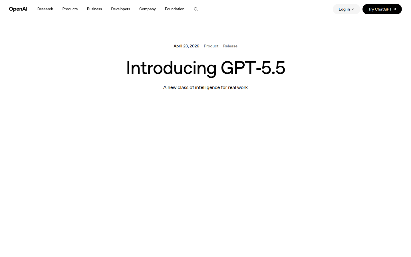 OpenAI GPT-5.5 发布页面截图