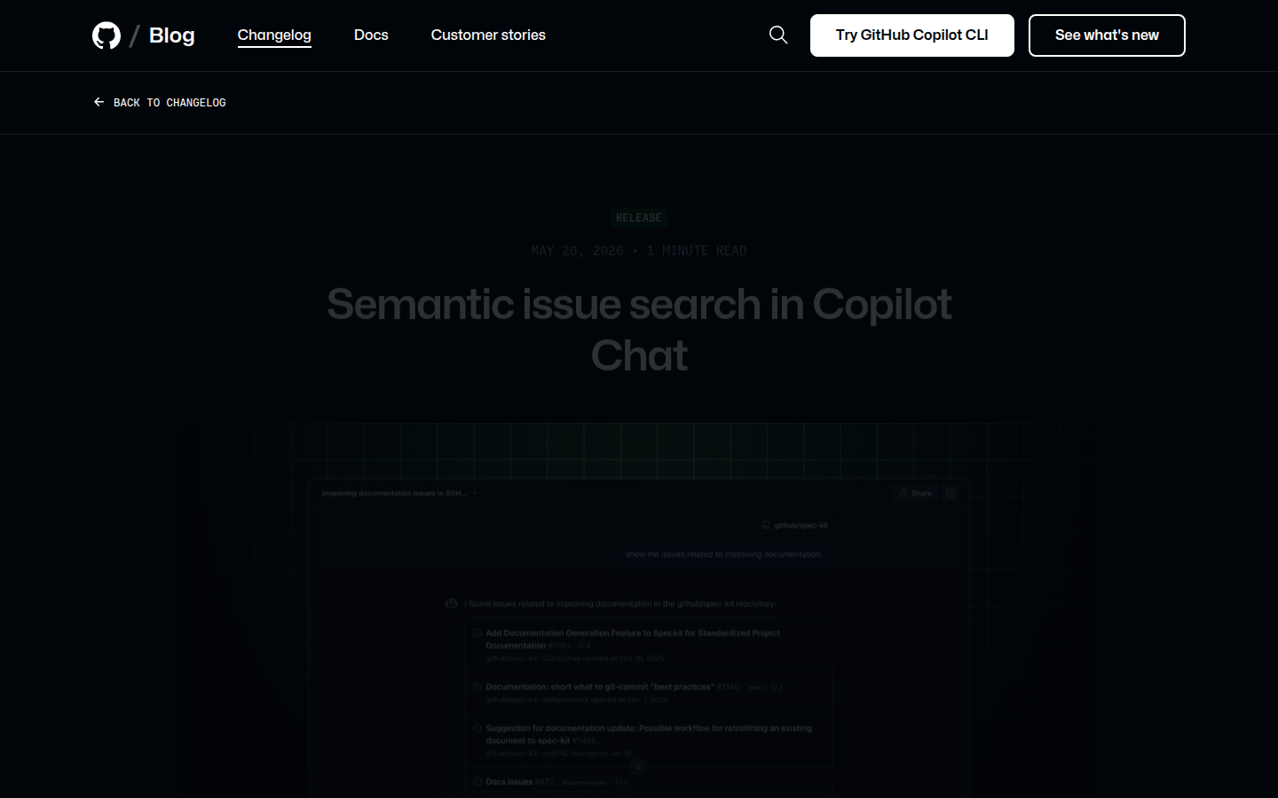 GitHub semantic issue search 页面截图