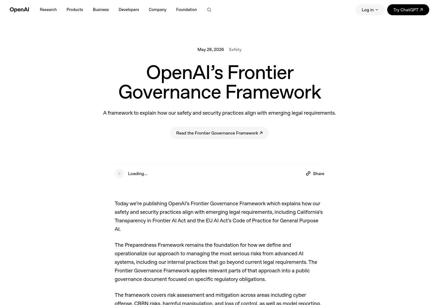 OpenAI Frontier Governance Framework