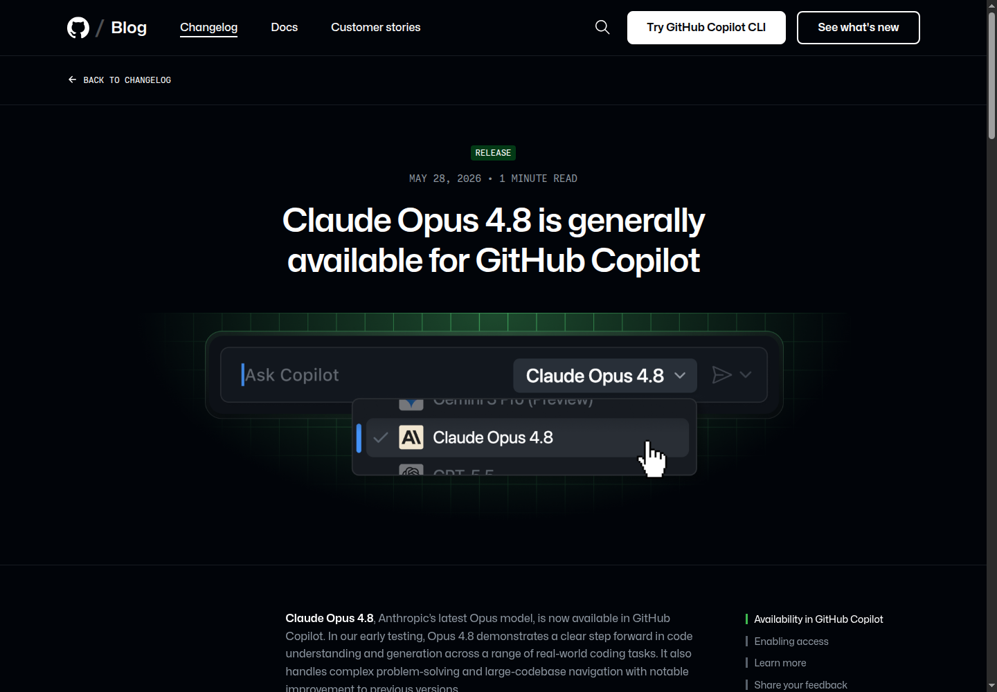 Claude Opus 4.8 for GitHub Copilot