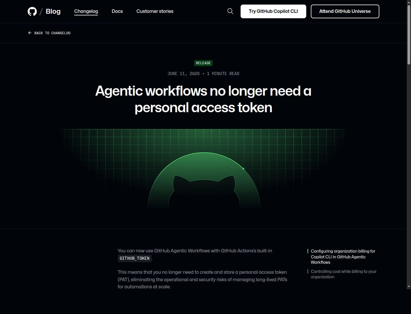Agentic Workflows 支持 GITHUB_TOKEN