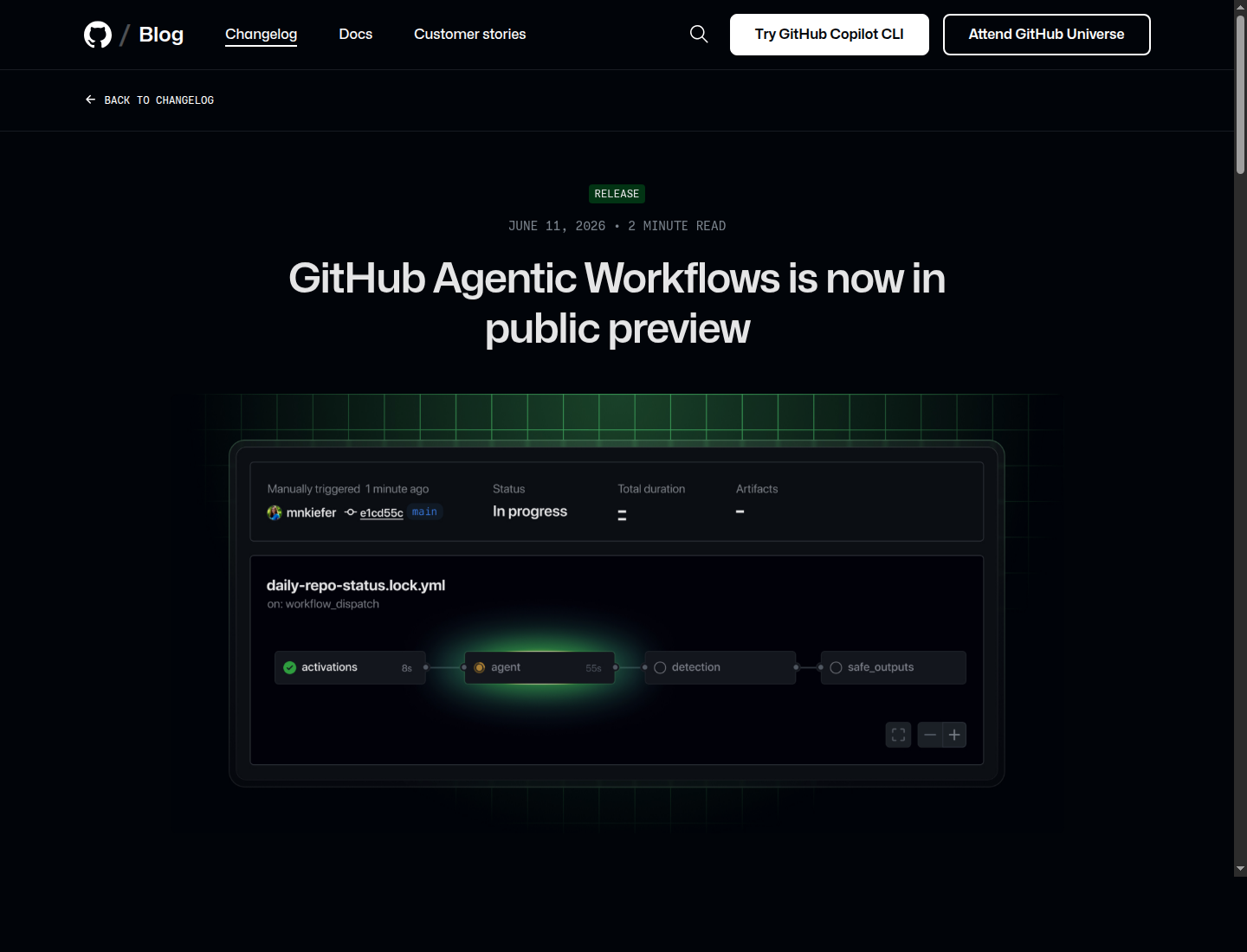 GitHub Agentic Workflows 公测页面