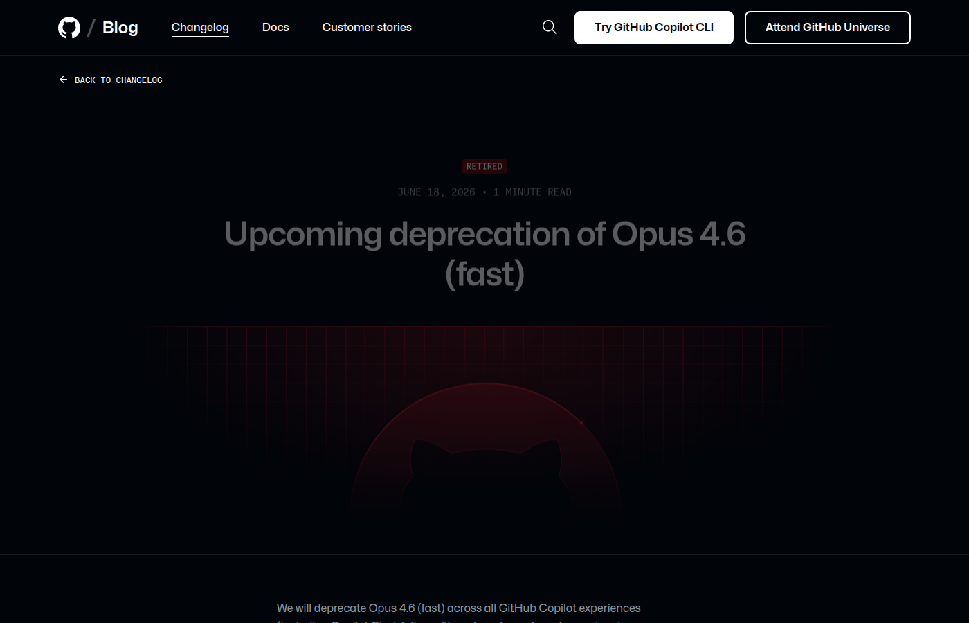 Opus 4.6 fast 退役公告截图