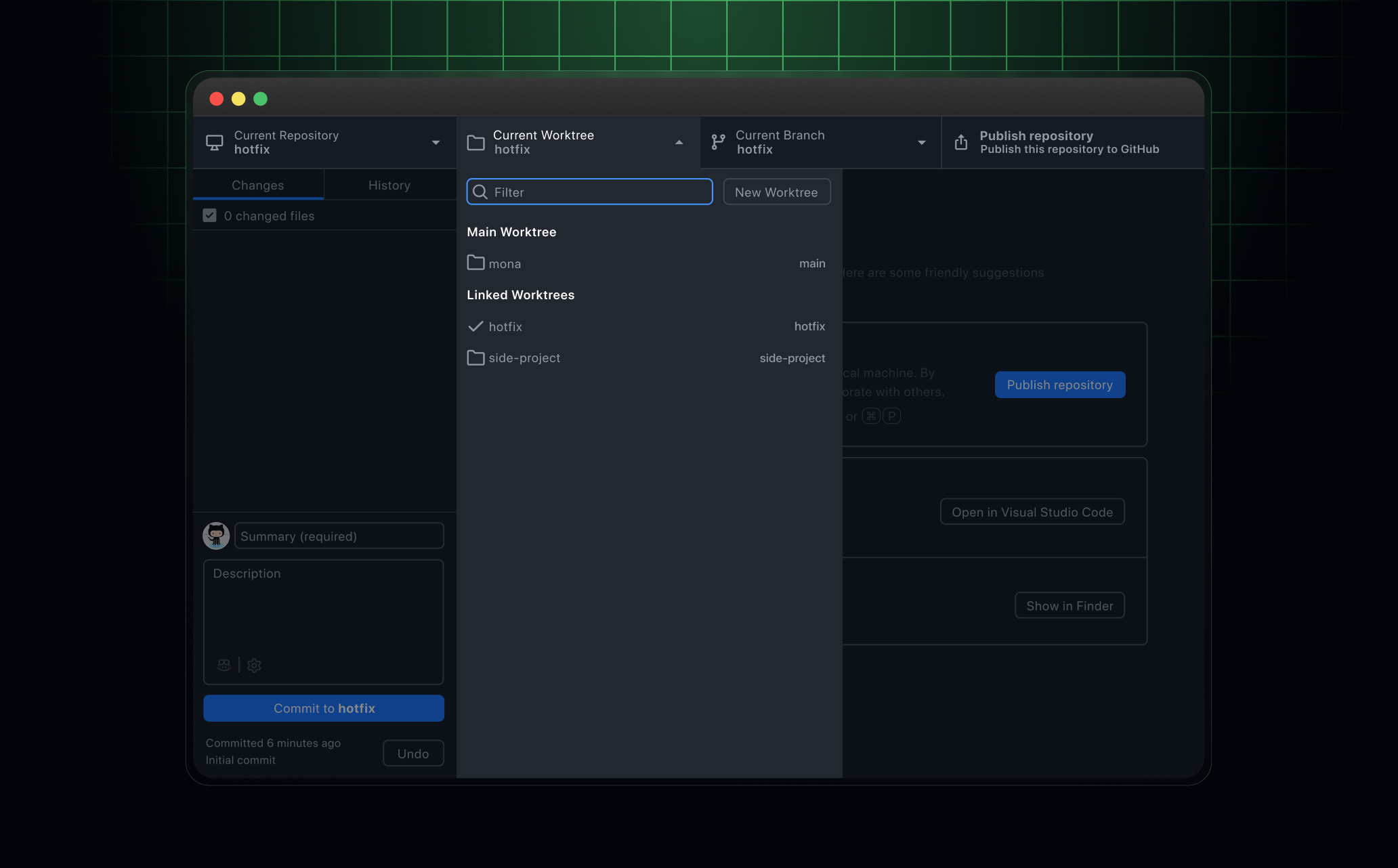 GitHub Desktop worktrees 配图