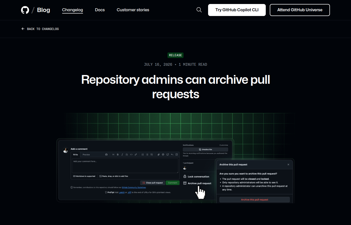 GitHub archive pull requests 更新页