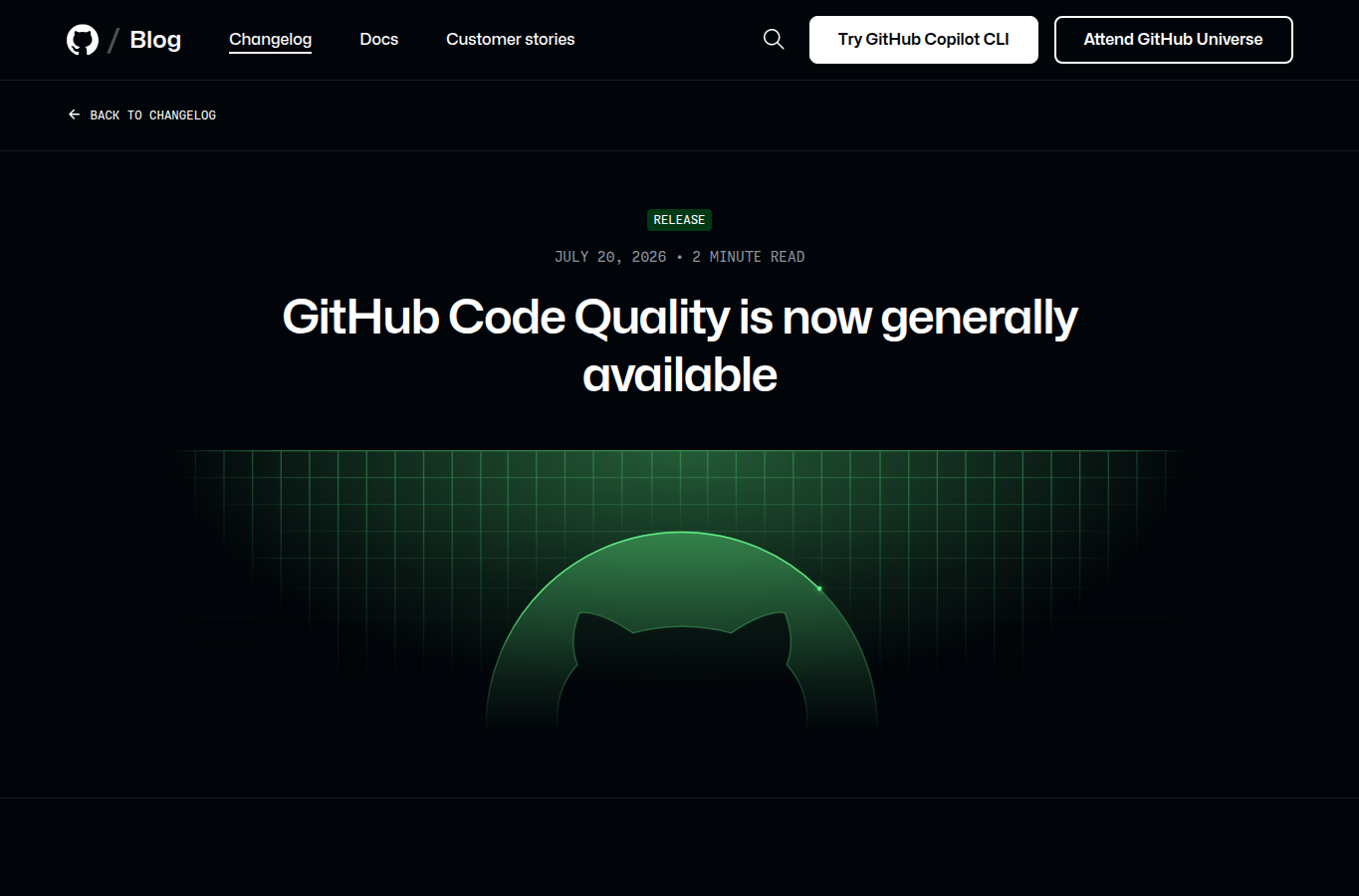 GitHub Code Quality GA 发布页