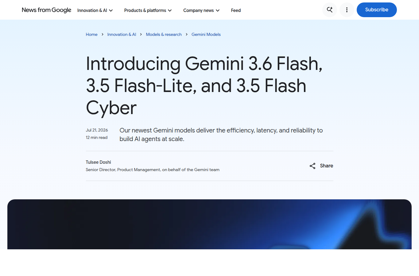Google Gemini 3.6 Flash 发布页