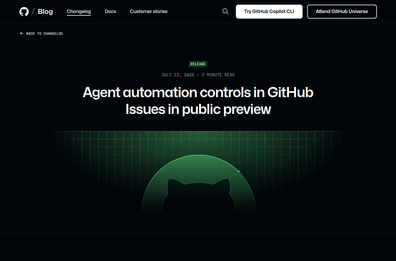 GitHub Issues agent automation controls 发布页