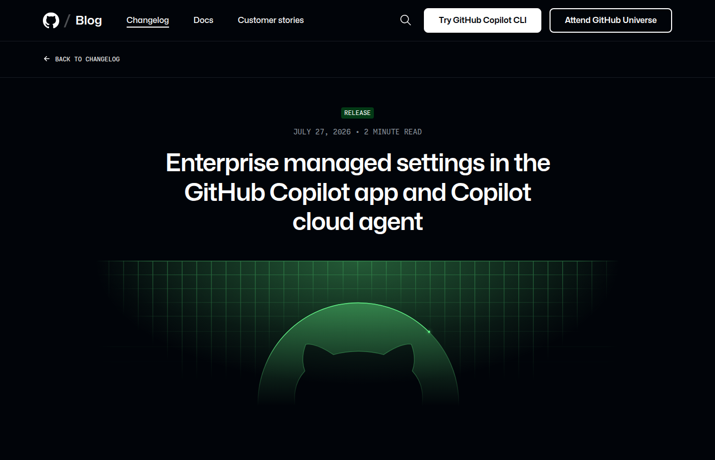 GitHub Copilot enterprise managed settings 发布页