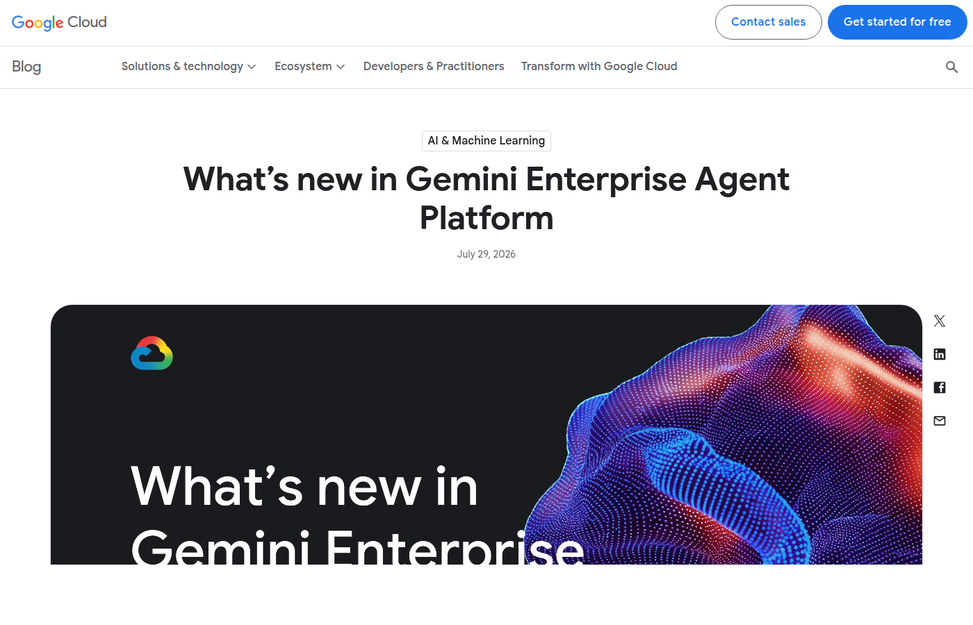 Gemini Enterprise Agent Platform 更新页