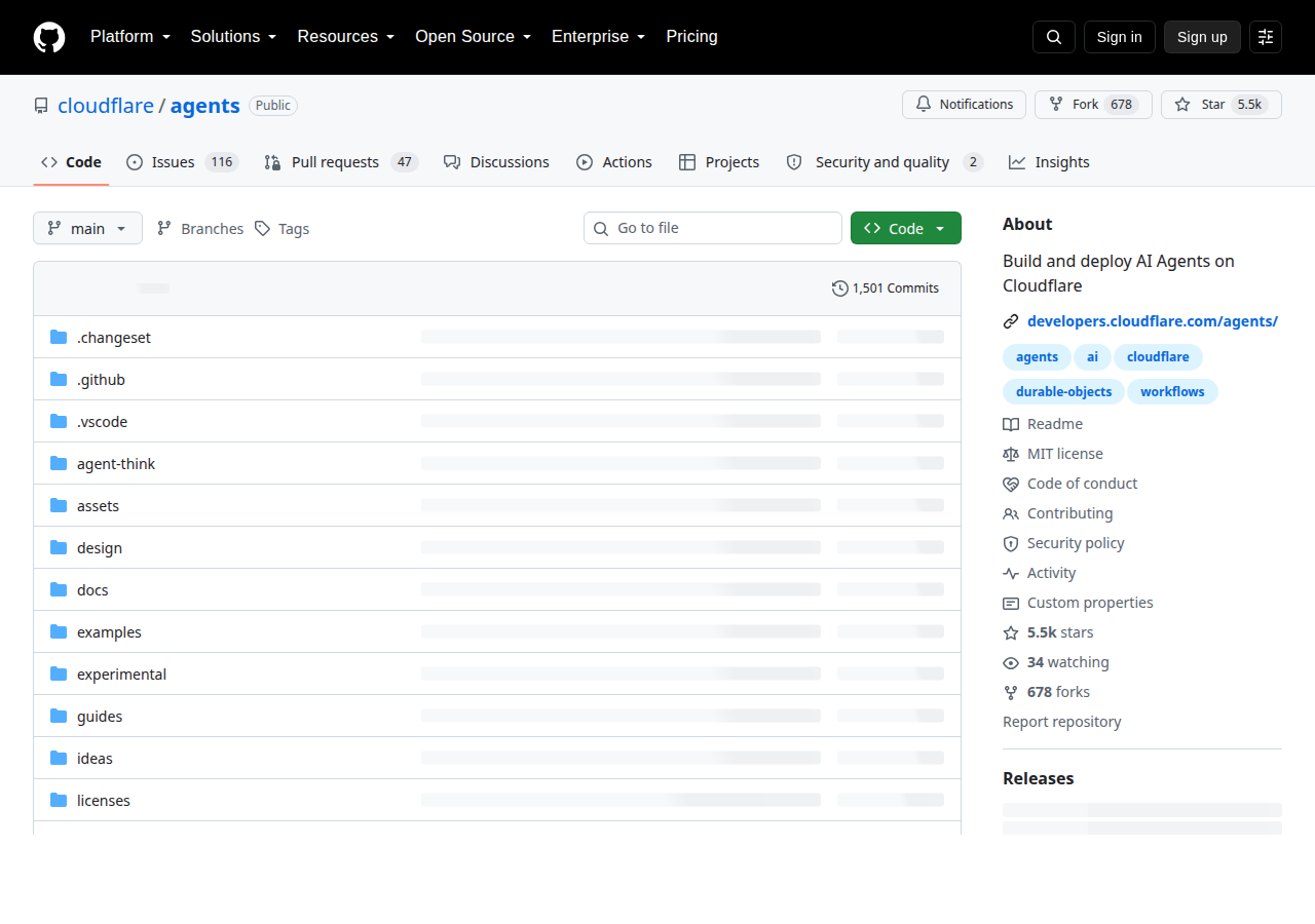 Cloudflare Agents 仓库页面