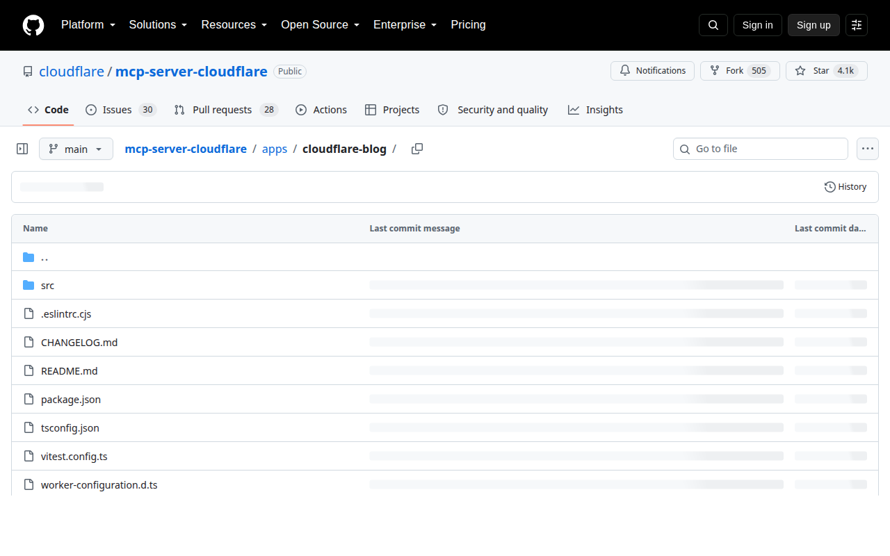 Cloudflare Blog MCP server 仓库目录截图