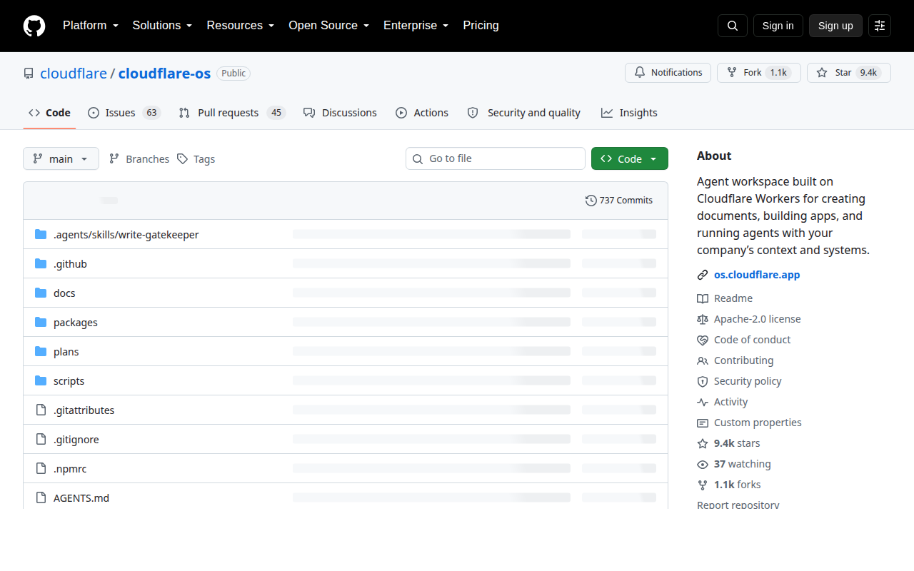 Cloudflare OS GitHub 仓库页面截图