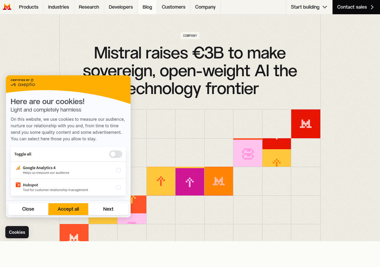 Mistral 官方融资公告页面截图