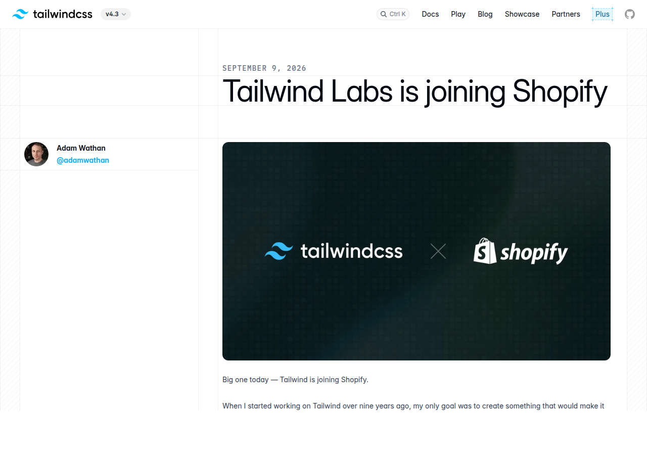 Tailwind CSS 官方公告页面截图