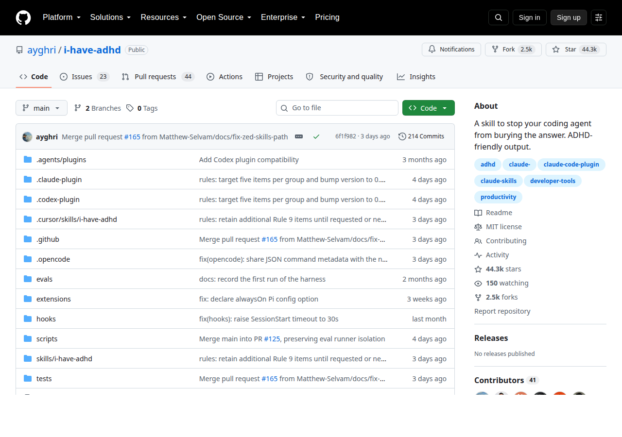 GitHub 仓库 ayghri/i-have-adhd 的 README 页面截图